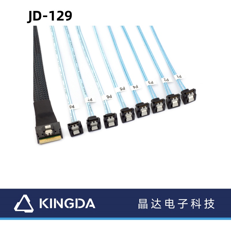 Slimline SAS SFF-8654 8I Anti-Skew Insertion to 8X SATA 90-Degree